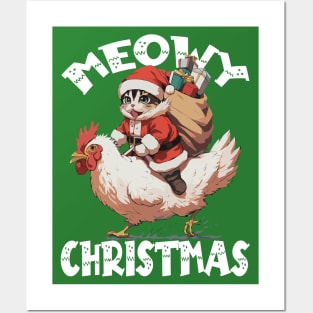 Meowy Christmas - 4, Funny Cute Cat on a Chicken Posters and Art